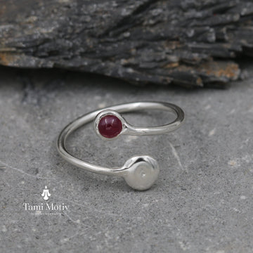 Silver Bypass Ruby Ring - Stunning Adjustable Boho Gemstone Jewelry • Open Ring • Ruby Wraparound Ring • Open Cuff Ring • Graduation Ring